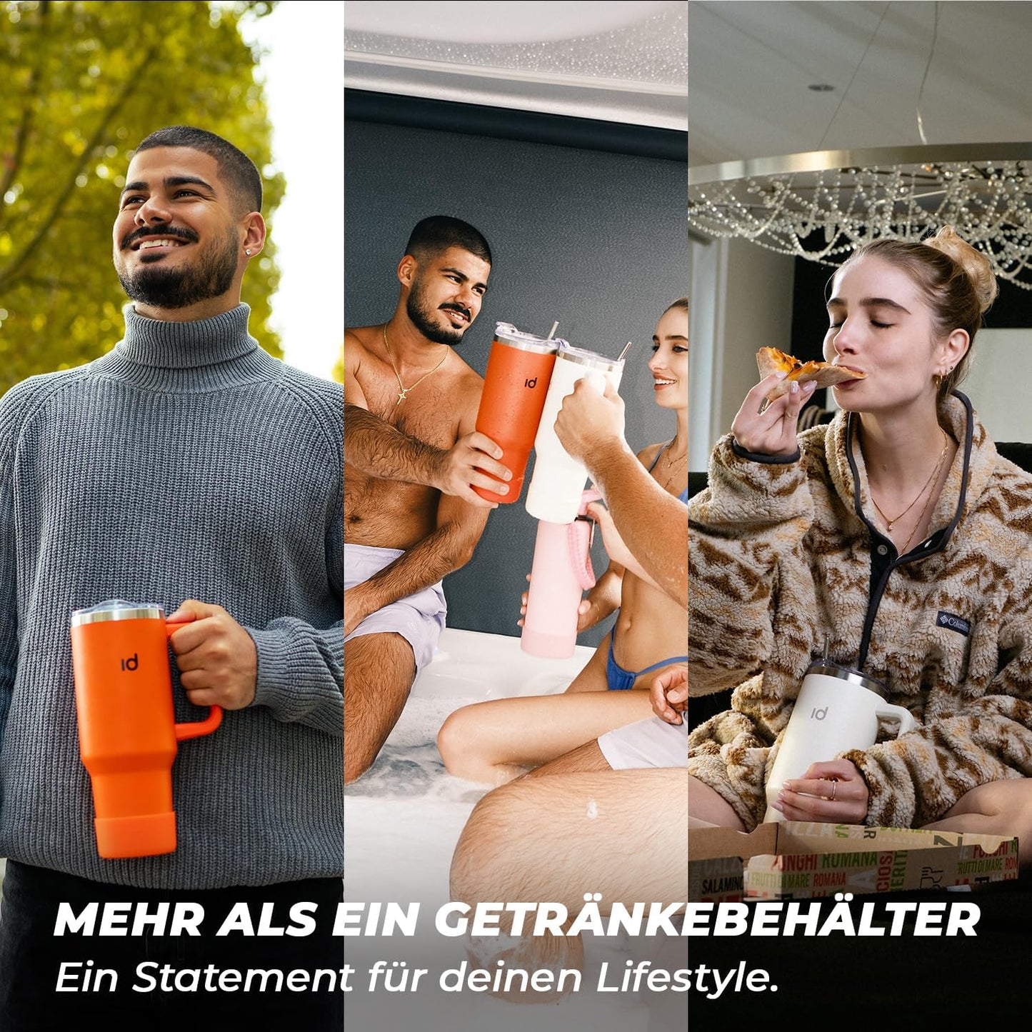Icedrop® XXL Thermo Cup 1.2L Für 12 Stunden Kalte Oder Heiße Getränke I 100% Auslaufsicherer Thermobecher Mit Strohhalm I Robuste Trinkflasche Mit Strohhalm Und Griff I Tumbler Cup - Stein Schwarz