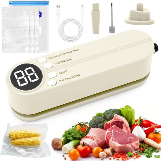 Vakuumiergerät Klein Für Lebensmittel, 4 in 1 Mini Vakuumierer Mit 5 Beutel, Folienschweißgerät Für Plastiktüten Spänesäcke Lebensmittellagerung Snack (Weiß)
