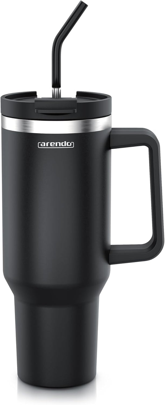 Arendo – Trinkflasche to Go - Thermobecher Doppelwandig - 1200 Ml – Vakuumgehäuse Edelstahl - Kaffeebecher Auslaufsicher - Luftdichter Verschluss - Mit Strohhalm - Für Heiß- Und Kaltgetränke