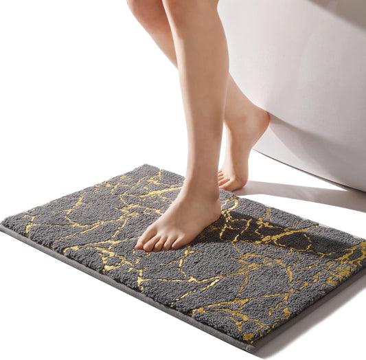 Badematte Rutschfest Waschbar Badvorleger, Grau Badezimmerteppich, Gold Dekorativer Teppich Luxus Bad Accessoires, Weich Mikrofaser Saugstark Badteppich Für Badezimmer Badewanne, 40X60 Cm