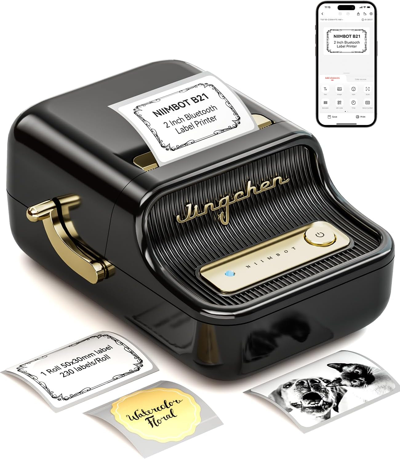 Etikettiermaschine Mit 1 Rolle Kostenlosem Klebeband NIIMBOT B21 Vintage 50Mm Breite Business Thermal Label Drucker Preisauszeichner Etikett Etikett Writer (Schwarz)