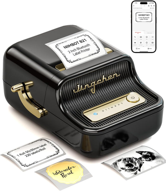 Etikettiermaschine Mit 1 Rolle Kostenlosem Klebeband NIIMBOT B21 Vintage 50Mm Breite Business Thermal Label Drucker Preisauszeichner Etikett Etikett Writer (Schwarz)