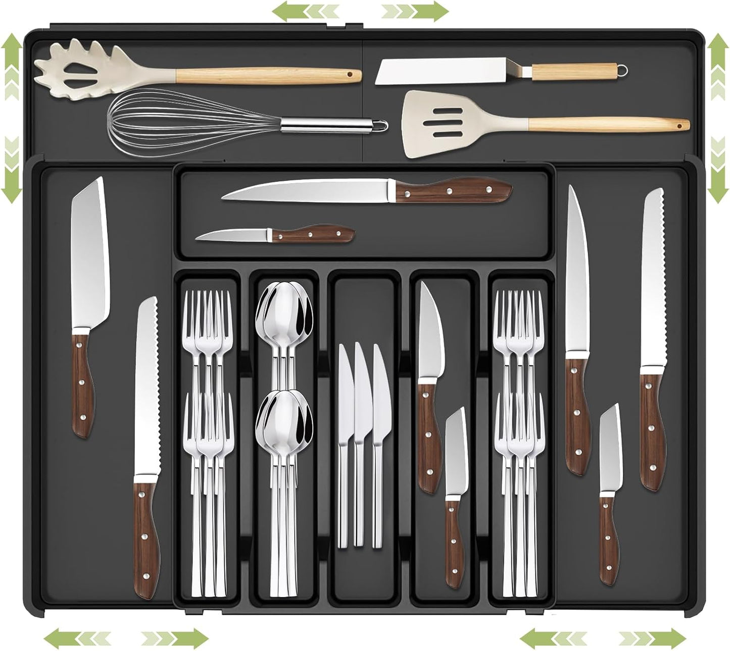 Besteckkasten Für Schubladen, Besteckeinsatz Für Schubladen, Cutlery Organizer, Verstellbarer Besteck Organizer Schublade, Breite Von 30 Auf 53 Cm, Küchenorganizer Für Löffel Und Gabeln