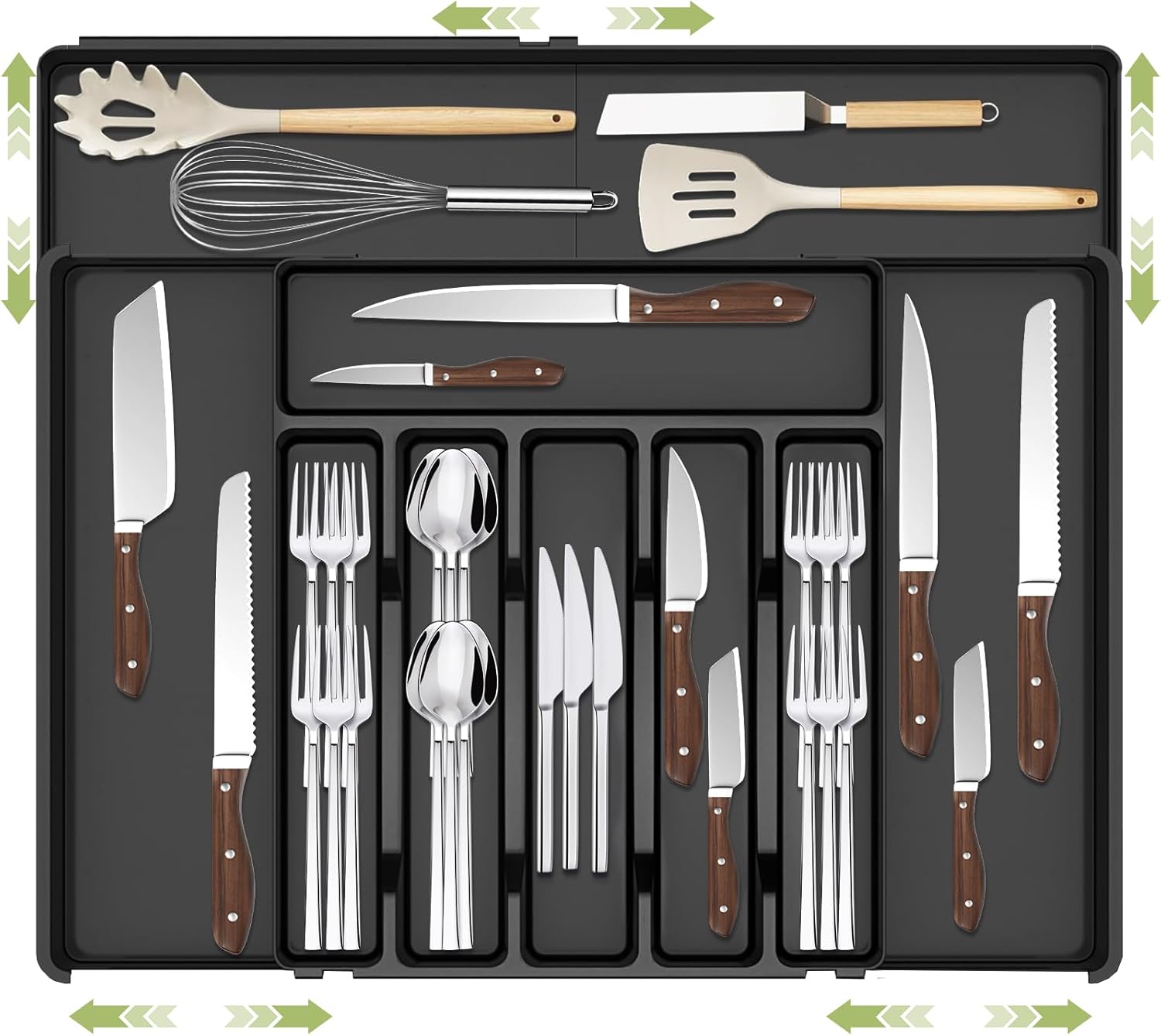 Besteckkasten Für Schubladen, Besteckeinsatz Für Schubladen, Cutlery Organizer, Verstellbarer Besteck Organizer Schublade, Breite Von 30 Auf 53 Cm, Küchenorganizer Für Löffel Und Gabeln