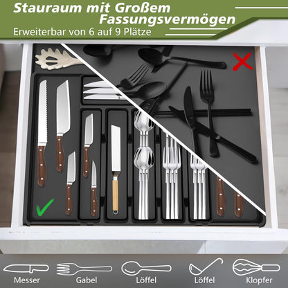 Besteckkasten Für Schubladen, Besteckeinsatz Für Schubladen, Cutlery Organizer, Verstellbarer Besteck Organizer Schublade, Breite Von 30 Auf 53 Cm, Küchenorganizer Für Löffel Und Gabeln