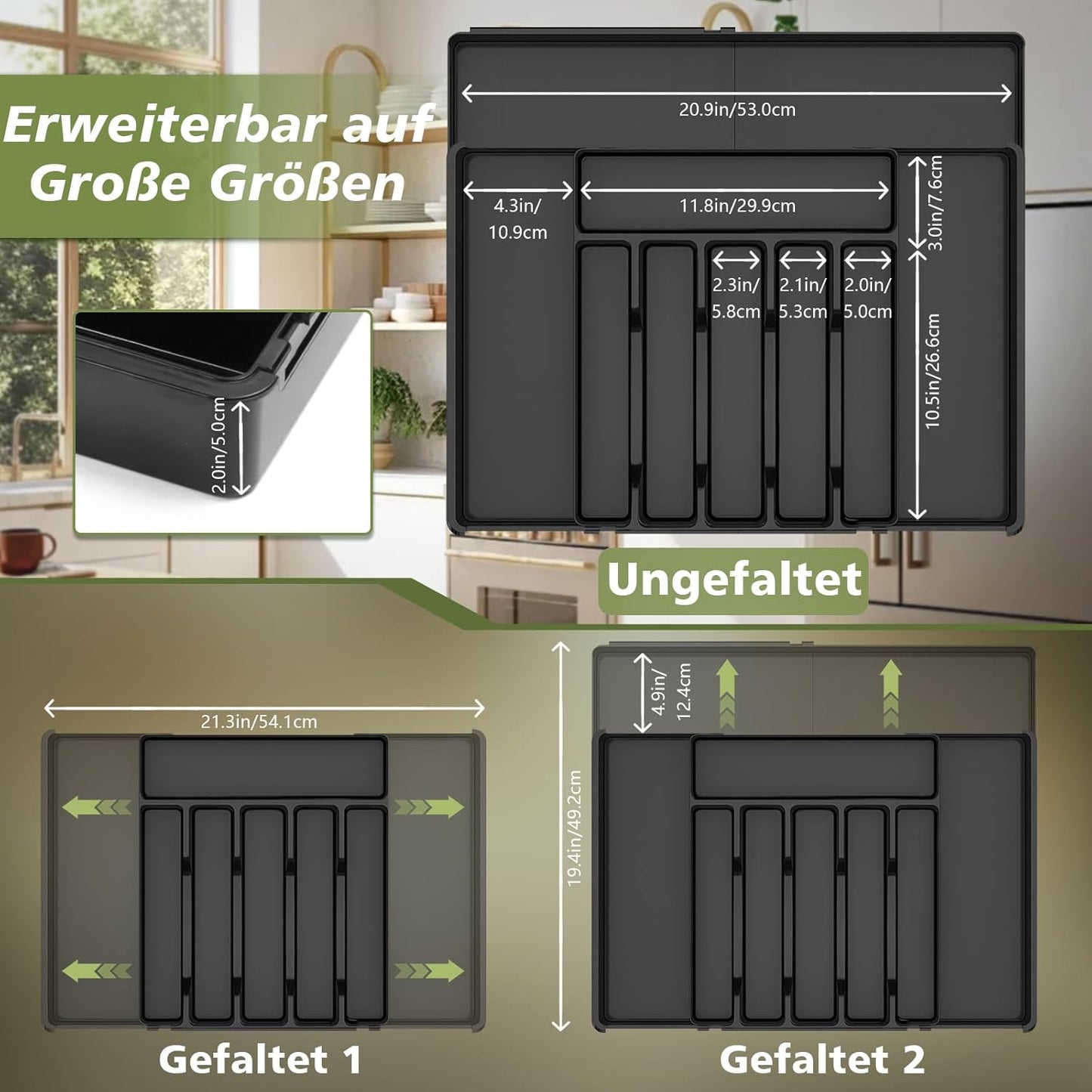 Besteckkasten Für Schubladen, Besteckeinsatz Für Schubladen, Cutlery Organizer, Verstellbarer Besteck Organizer Schublade, Breite Von 30 Auf 53 Cm, Küchenorganizer Für Löffel Und Gabeln