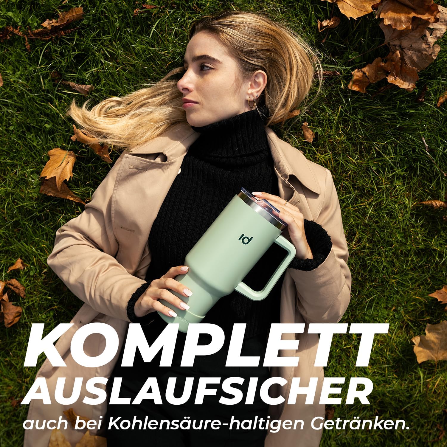 Icedrop® XXL Thermo Cup 1.2L Für 12 Stunden Kalte Oder Heiße Getränke I 100% Auslaufsicherer Thermobecher Mit Strohhalm I Robuste Trinkflasche Mit Strohhalm Und Griff I Tumbler Cup - Stein Schwarz