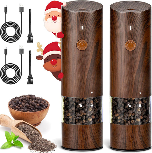 ETELIAR Salz Und Pfeffermühlen Elektrische 2Er Set, Einstellbarer Grobheit Gewürzmühle, Automatisches Mahlen, Led-Licht Mit Reinigungsbürste Für BBQ Restaurant Küche