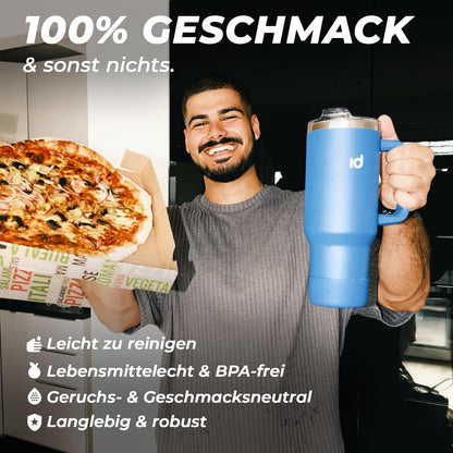 Icedrop® XXL Thermo Cup 1.2L Für 12 Stunden Kalte Oder Heiße Getränke I 100% Auslaufsicherer Thermobecher Mit Strohhalm I Robuste Trinkflasche Mit Strohhalm Und Griff I Tumbler Cup - Stein Schwarz