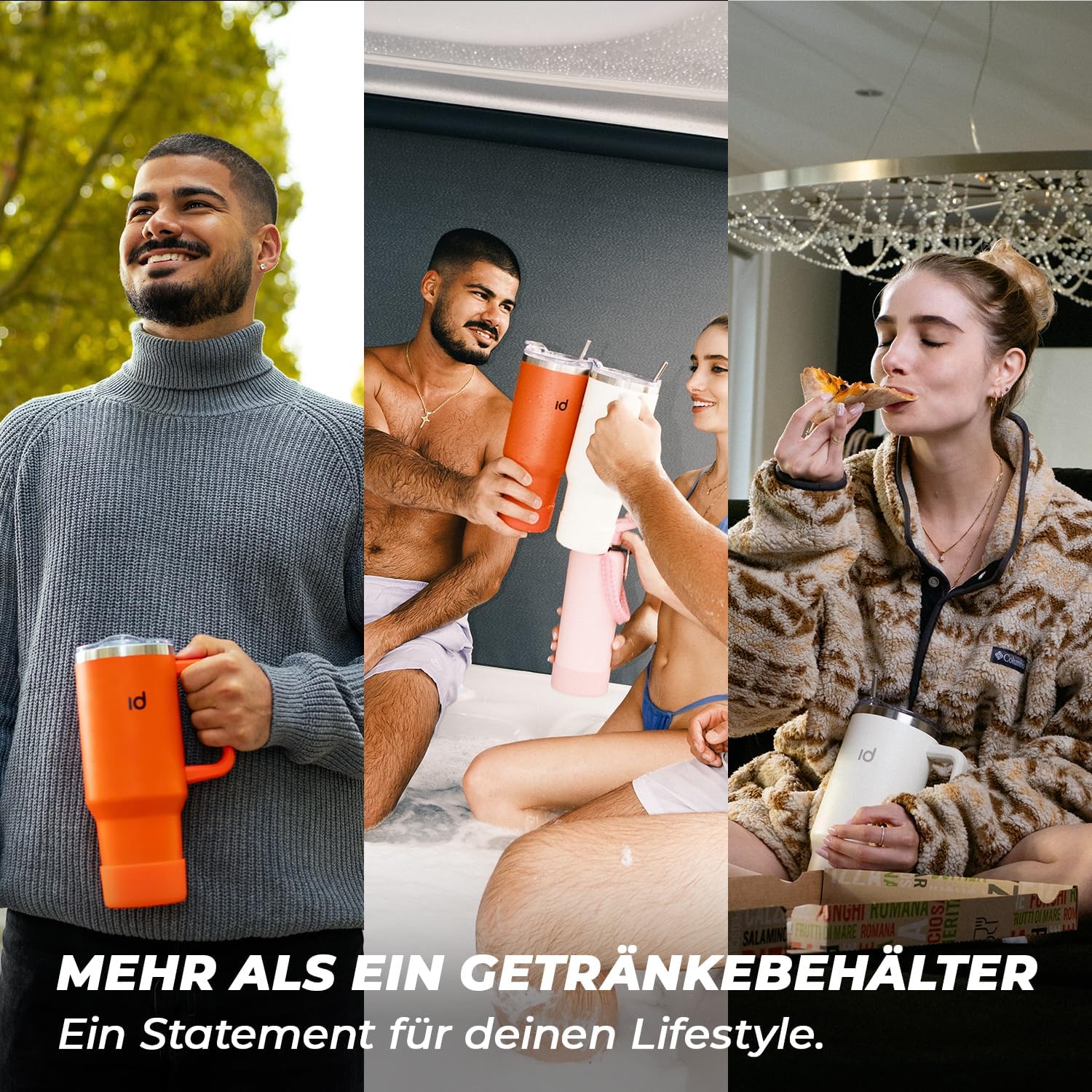 Icedrop® XXL Thermo Cup 1.2L Für 12 Stunden Kalte Oder Heiße Getränke I 100% Auslaufsicherer Thermobecher Mit Strohhalm I Robuste Trinkflasche Mit Strohhalm Und Griff I Tumbler Cup - Stein Schwarz